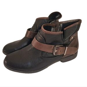BCBGeneration Black and Brown Buckle Strap Ankle Booties